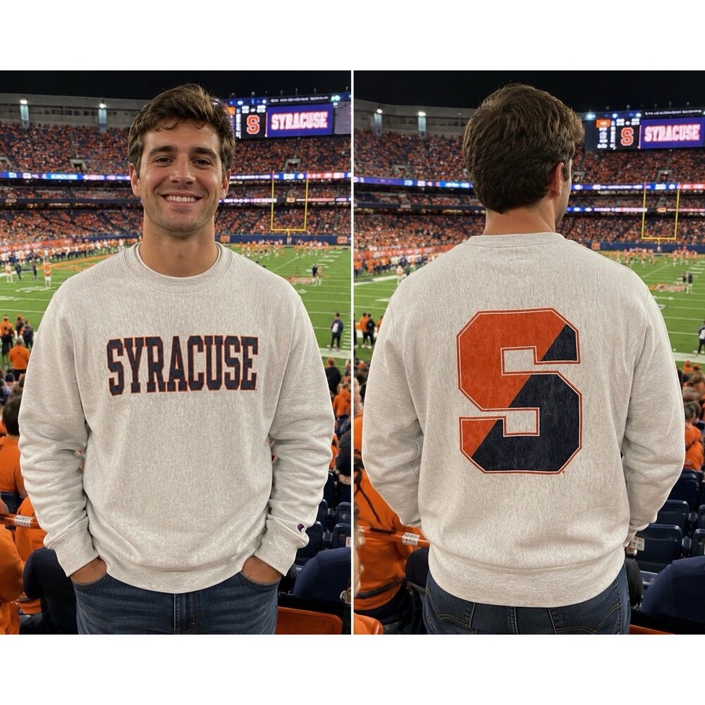Vintage Y2K Champion Reverse Weave Syracuse Light Gray Sweatshirt - Men’s Medium